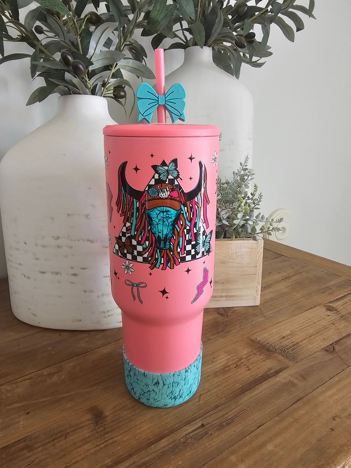 Turquoise bull tumbler