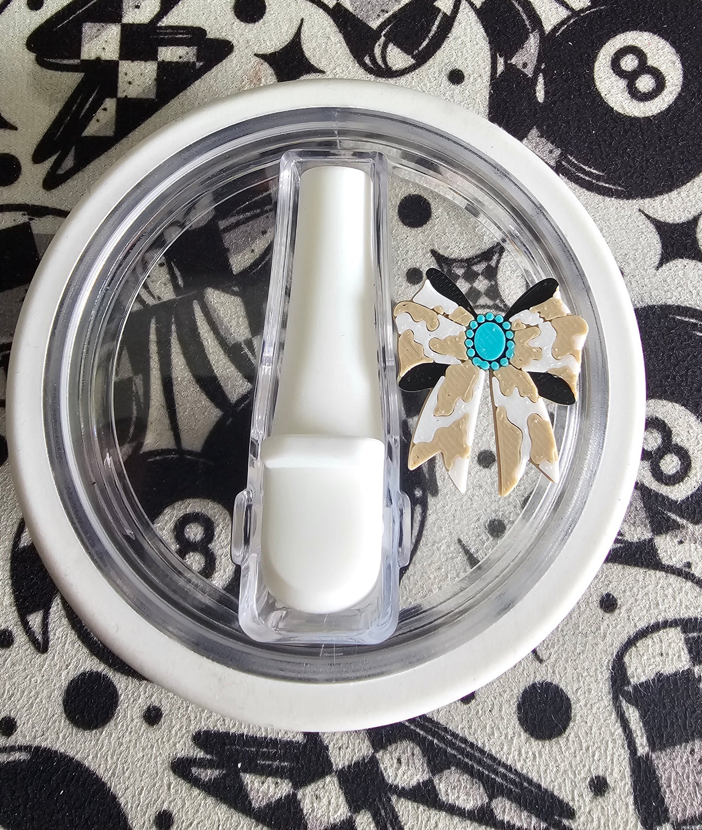 Cow print bow with turquoise